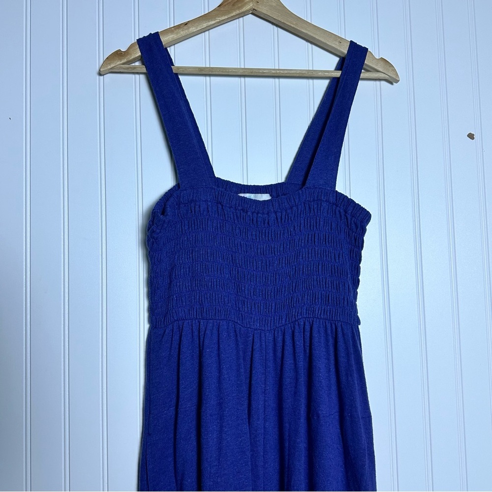 Free People Beach Smocked Wide Leg Jumpsuit  "Beach Blue” Pockets Casual S NWOT - Picture 6 of 10